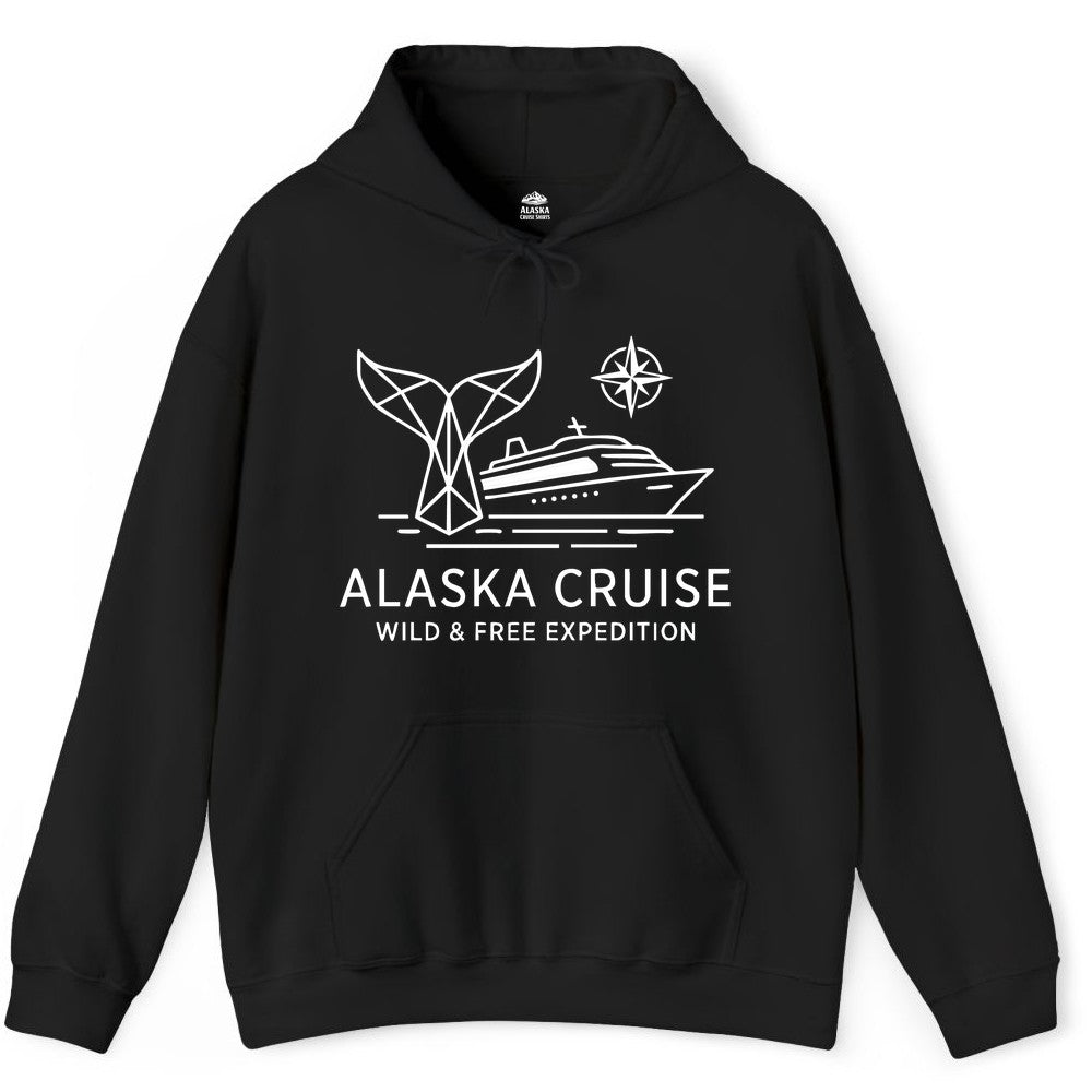 Alaska cruise shirt - Whale Tail Geometric Design Adventure Apparel (Hoodie) in Black - Alaska Cruise Shirt - Geometric Whale Tail Compass Line Art Design
