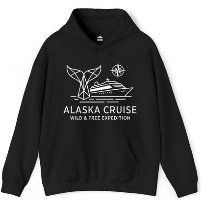 Alaska cruise shirt - Whale Tail Geometric Design Adventure Apparel (Hoodie) in Black - Alaska Cruise Shirt - Geometric Whale Tail Compass Line Art Design