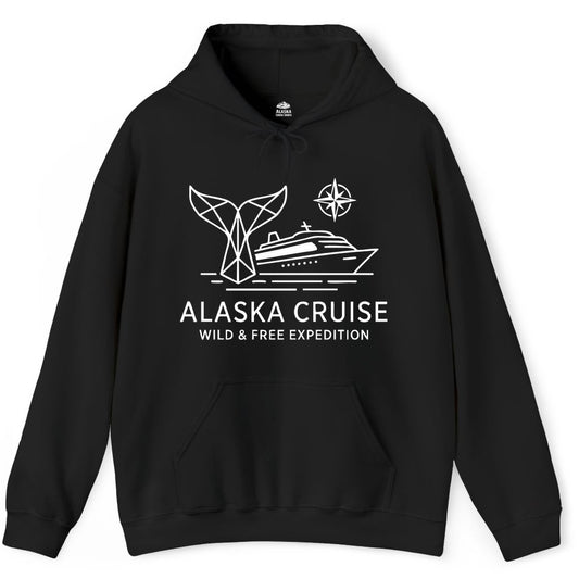 Alaska cruise shirt - Whale Tail Geometric Design Adventure Apparel (Hoodie) in Black - Alaska Cruise Shirt - Geometric Whale Tail Compass Line Art Design