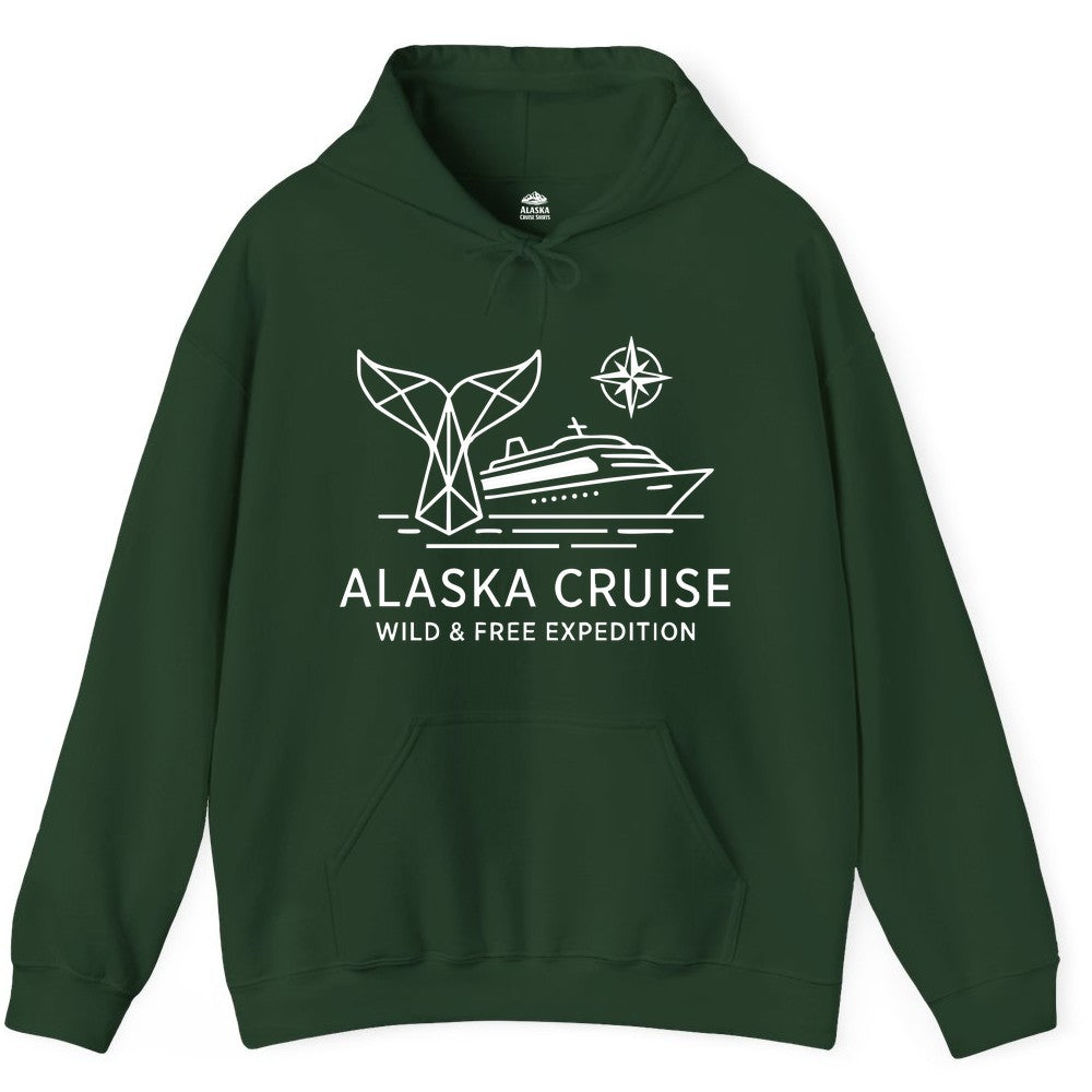Alaska cruise shirt - Whale Tail Geometric Design Adventure Apparel (Hoodie) in Forest Green - Alaska Cruise Shirt - Geometric Whale Tail Compass Line Art Design