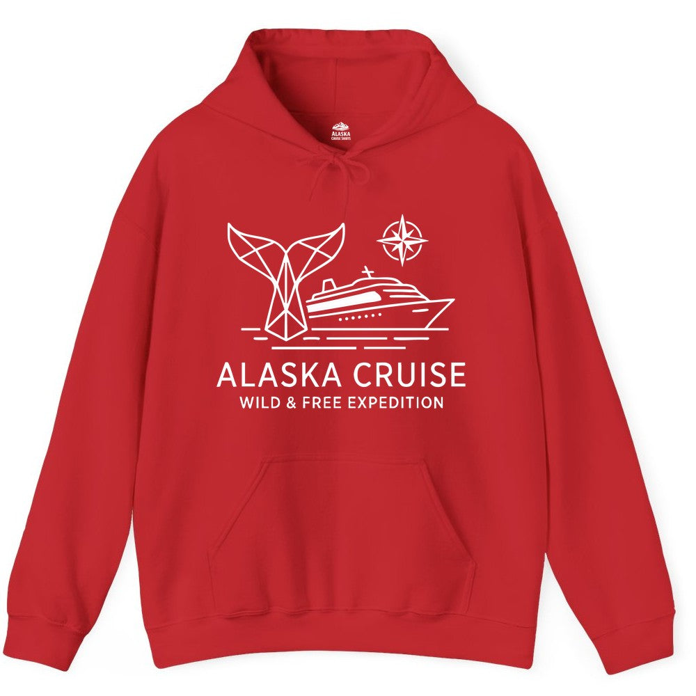 Alaska cruise shirt - Whale Tail Geometric Design Adventure Apparel (Hoodie) in Red - Alaska Cruise Shirt - Geometric Whale Tail Compass Line Art Design