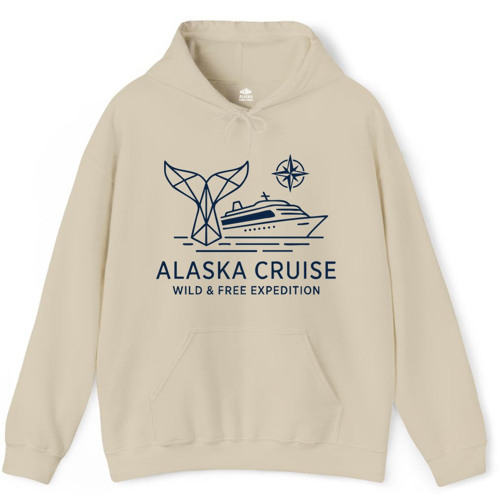 Alaska cruise shirt - Whale Tail Geometric Design Adventure Apparel (Hoodie) in Sand - Alaska Cruise Shirt - Geometric Whale Tail Compass Line Art Design