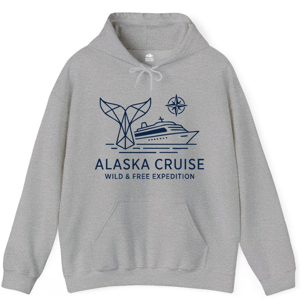 Alaska cruise shirt - Whale Tail Geometric Design Adventure Apparel (Hoodie) in Sport Grey - Alaska Cruise Shirt - Geometric Whale Tail Compass Line Art Design