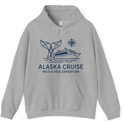 Alaska cruise shirt - Whale Tail Geometric Design Adventure Apparel (Hoodie) in Sport Grey - Alaska Cruise Shirt - Geometric Whale Tail Compass Line Art Design