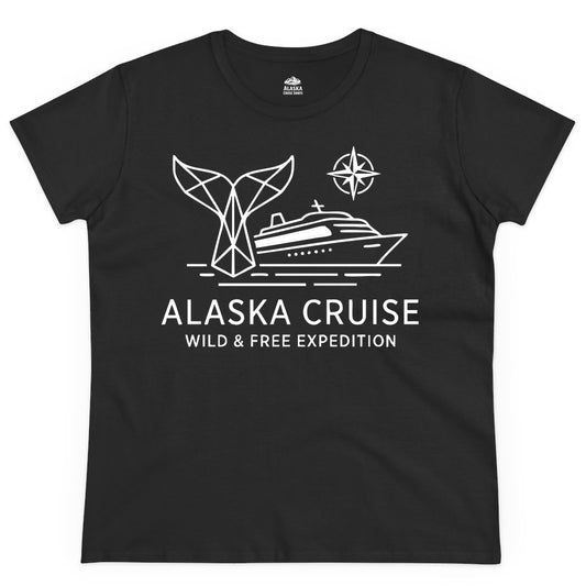 Alaska cruise shirt - Whale Tail Geometric Design Adventure Apparel (Ladies Tee) in Black - Alaska Cruise Shirt - Geometric Whale Tail Compass Line Art Design