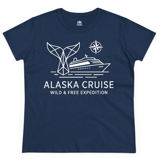 Alaska cruise shirt - Whale Tail Geometric Design Adventure Apparel (Ladies Tee) in Navy - Alaska Cruise Shirt - Geometric Whale Tail Compass Line Art Design