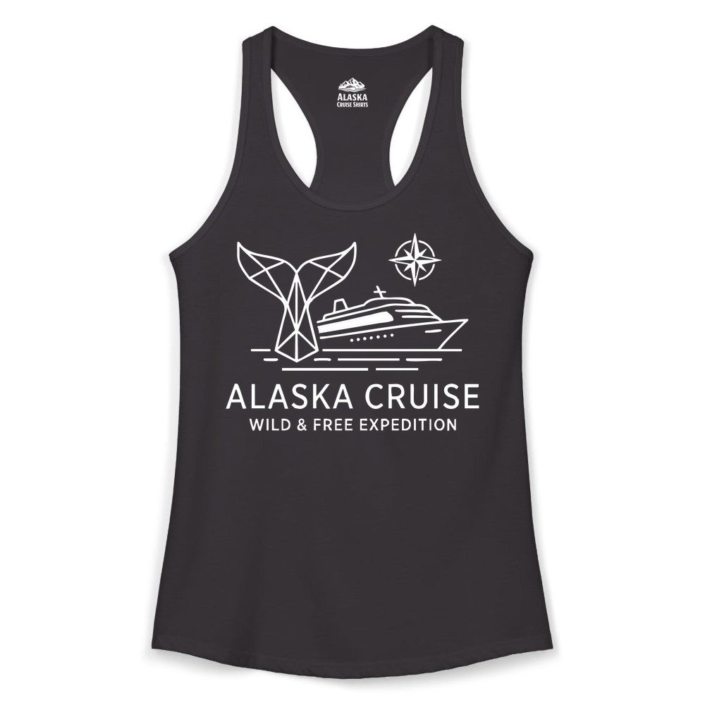 Alaska cruise shirt - Whale Tail Geometric Design Adventure Apparel (Ladies Tank) in Black - Alaska Cruise Shirt - Geometric Whale Tail Compass Line Art Design
