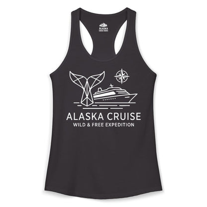 Alaska cruise shirt - Whale Tail Geometric Design Adventure Apparel (Ladies Tank) in Black - Alaska Cruise Shirt - Geometric Whale Tail Compass Line Art Design