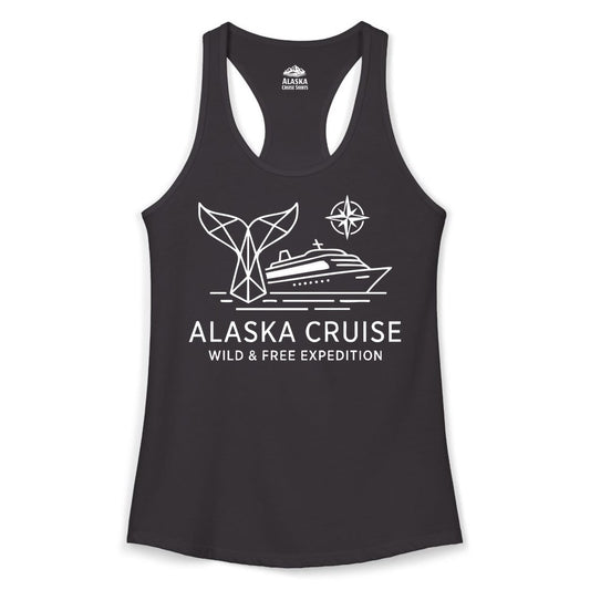 Alaska cruise shirt - Whale Tail Geometric Design Adventure Apparel (Ladies Tank) in Black - Alaska Cruise Shirt - Geometric Whale Tail Compass Line Art Design