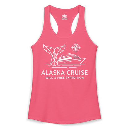 Alaska cruise shirt - Whale Tail Geometric Design Adventure Apparel (Ladies Tank) in Hot Pink - Alaska Cruise Shirt - Geometric Whale Tail Compass Line Art Design