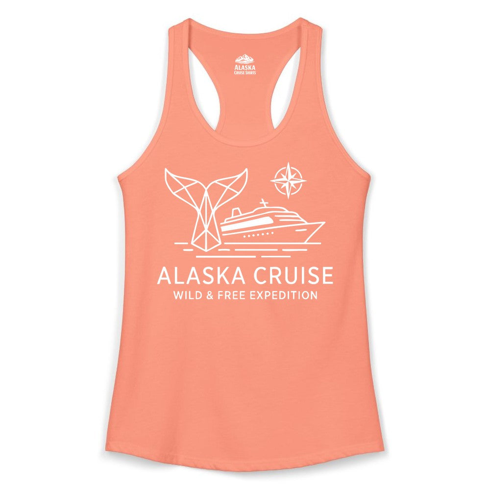 Alaska cruise shirt - Whale Tail Geometric Design Adventure Apparel (Ladies Tank) in Solid Light Orange - Alaska Cruise Shirt - Geometric Whale Tail Compass Line Art Design