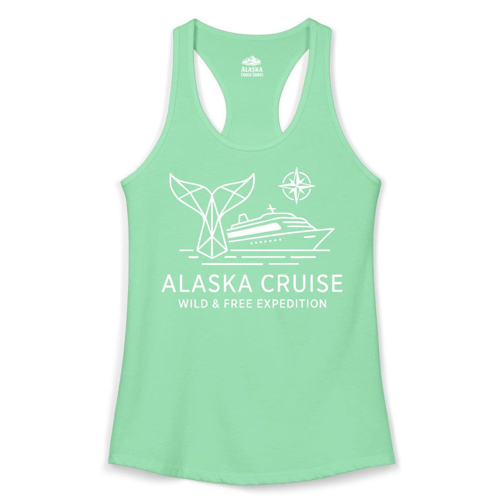 Alaska cruise shirt - Whale Tail Geometric Design Adventure Apparel (Ladies Tank) in Solid Mint - Alaska Cruise Shirt - Geometric Whale Tail Compass Line Art Design