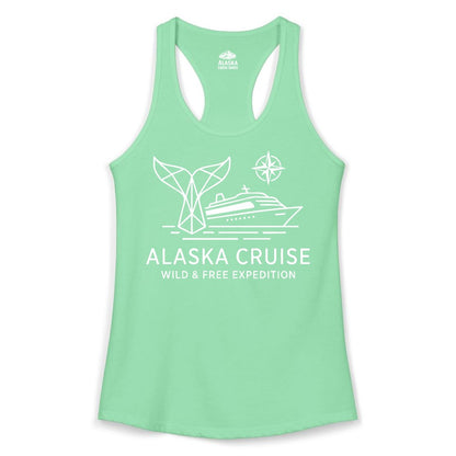 Alaska cruise shirt - Whale Tail Geometric Design Adventure Apparel (Ladies Tank) in Solid Mint - Alaska Cruise Shirt - Geometric Whale Tail Compass Line Art Design