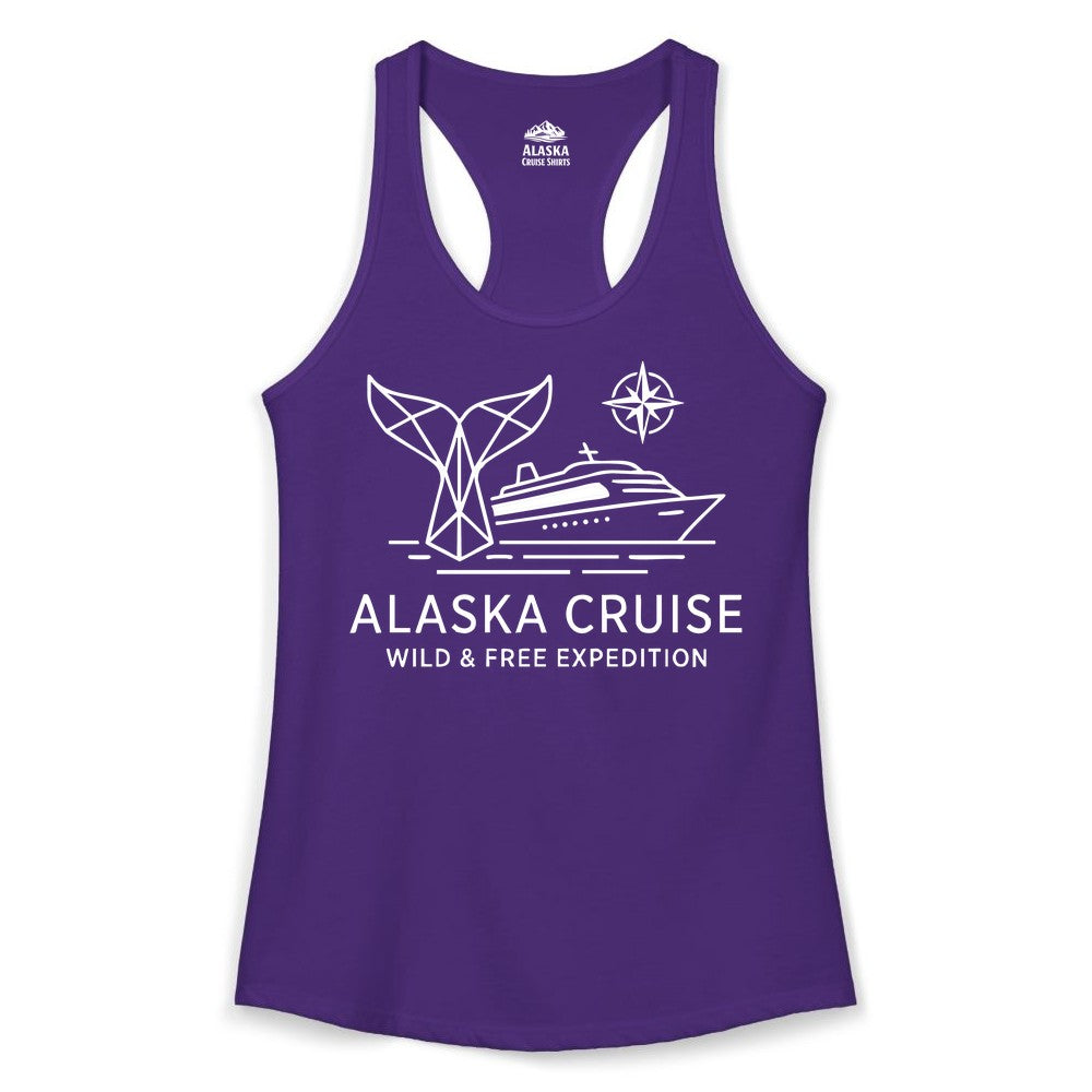 Alaska cruise shirt - Whale Tail Geometric Design Adventure Apparel (Ladies Tank) in Solid Purple Rush - Alaska Cruise Shirt - Geometric Whale Tail Compass Line Art Design