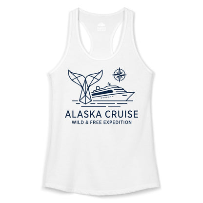 Alaska cruise shirt - Whale Tail Geometric Design Adventure Apparel (Ladies Tank) in White - Alaska Cruise Shirt - Geometric Whale Tail Compass Line Art Design