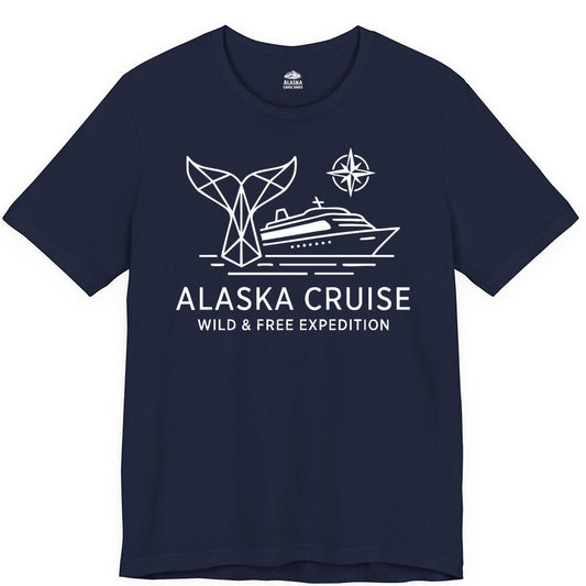Alaska cruise shirt - Whale Tail Geometric Design Adventure Apparel (Premium Tee) in Navy - Alaska Cruise Shirt - Geometric Whale Tail Compass Line Art Design