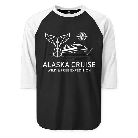 Alaska cruise shirt - Whale Tail Geometric Design Adventure Apparel (Raglan) in BlackWhite - Alaska Cruise Shirt - Geometric Whale Tail Compass Line Art Design