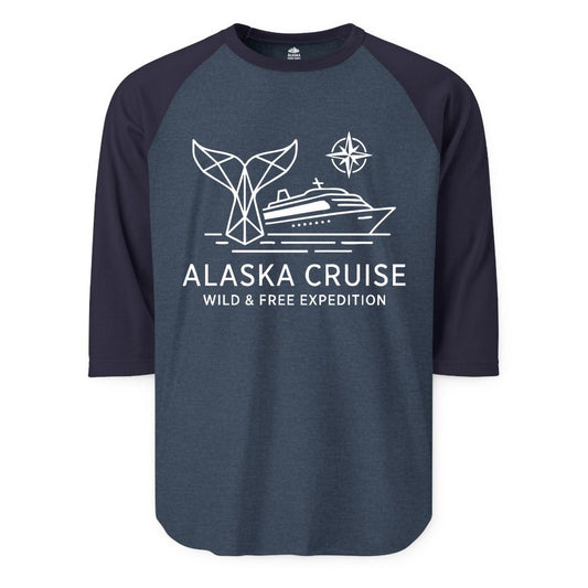Alaska cruise shirt - Whale Tail Geometric Design Adventure Apparel (Raglan) in Heather DenimNavy - Alaska Cruise Shirt - Geometric Whale Tail Compass Line Art Design