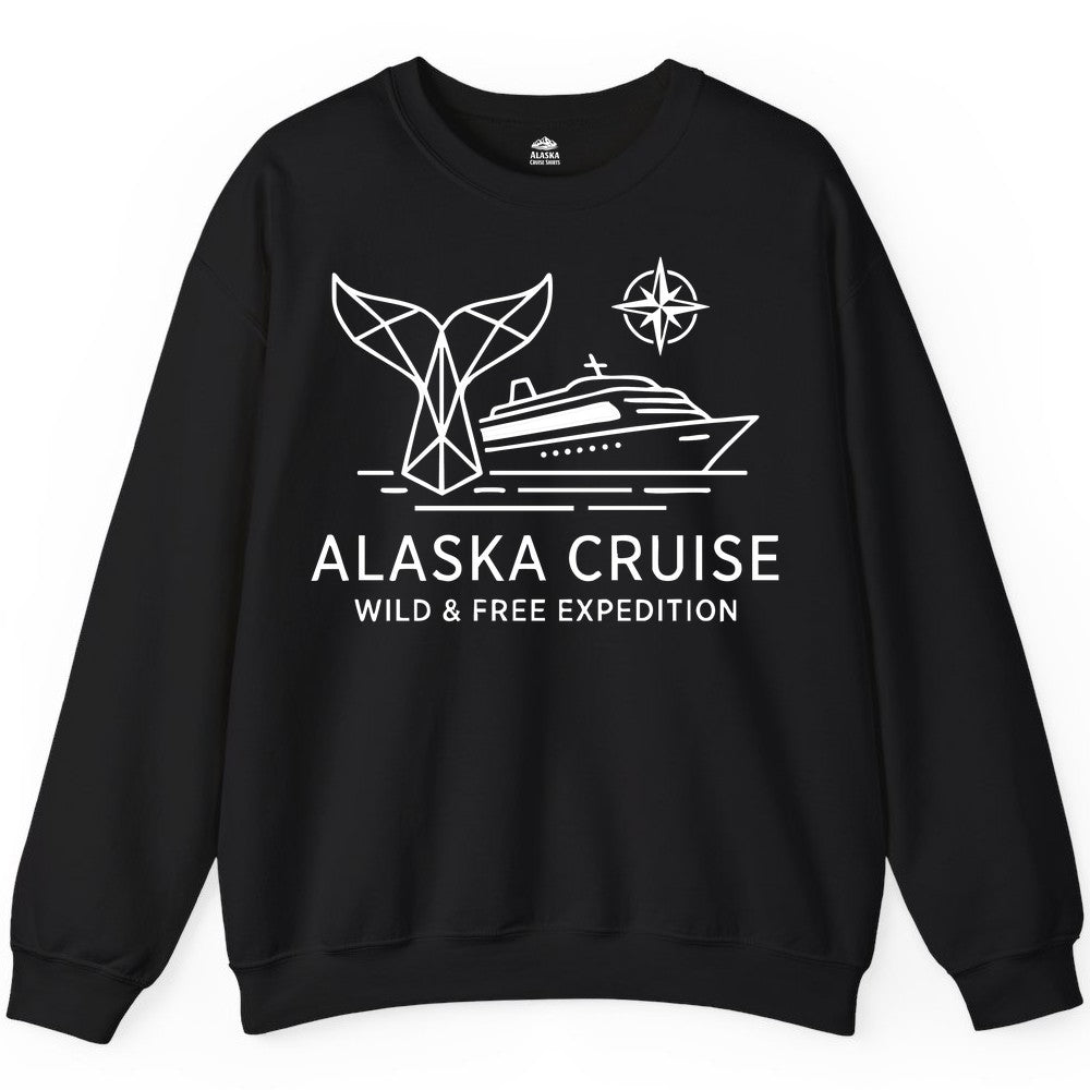 Alaska cruise shirt - Whale Tail Geometric Design Adventure Apparel (Sweatshirt) in Black - Alaska Cruise Shirt - Geometric Whale Tail Compass Line Art Design