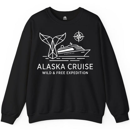 Alaska cruise shirt - Whale Tail Geometric Design Adventure Apparel (Sweatshirt) in Black - Alaska Cruise Shirt - Geometric Whale Tail Compass Line Art Design