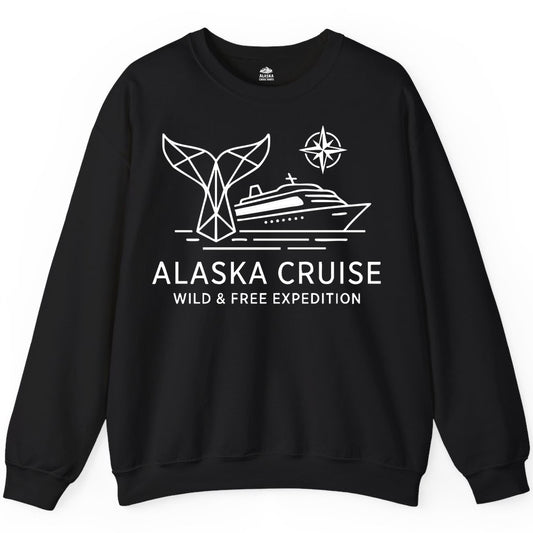 Alaska cruise shirt - Whale Tail Geometric Design Adventure Apparel (Sweatshirt) in Black - Alaska Cruise Shirt - Geometric Whale Tail Compass Line Art Design