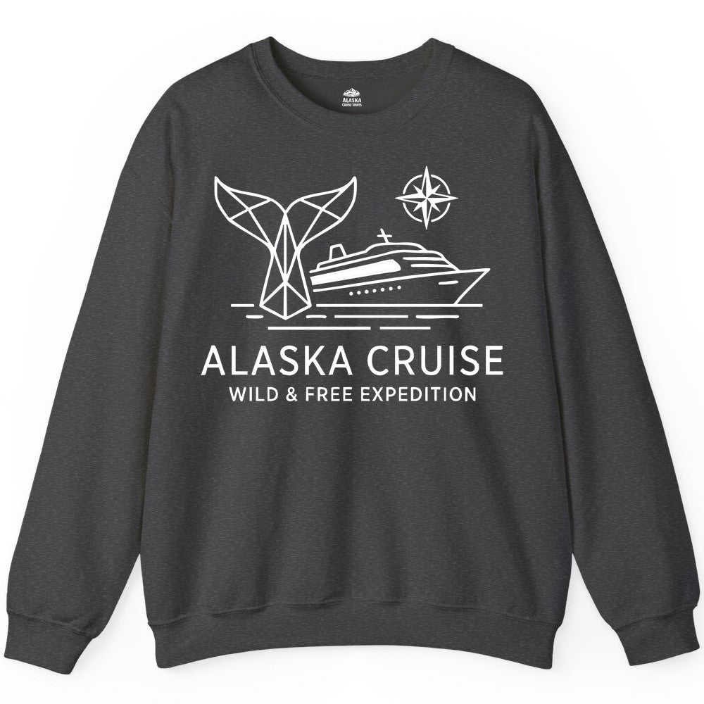 Alaska cruise shirt - Whale Tail Geometric Design Adventure Apparel (Sweatshirt) in Dark Heather - Alaska Cruise Shirt - Geometric Whale Tail Compass Line Art Design