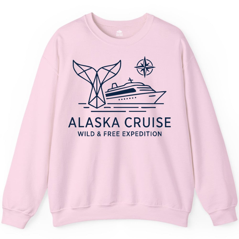 Alaska cruise shirt - Whale Tail Geometric Design Adventure Apparel (Sweatshirt) in Light Pink - Alaska Cruise Shirt - Geometric Whale Tail Compass Line Art Design