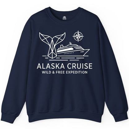 Alaska cruise shirt - Whale Tail Geometric Design Adventure Apparel (Sweatshirt) in Navy - Alaska Cruise Shirt - Geometric Whale Tail Compass Line Art Design