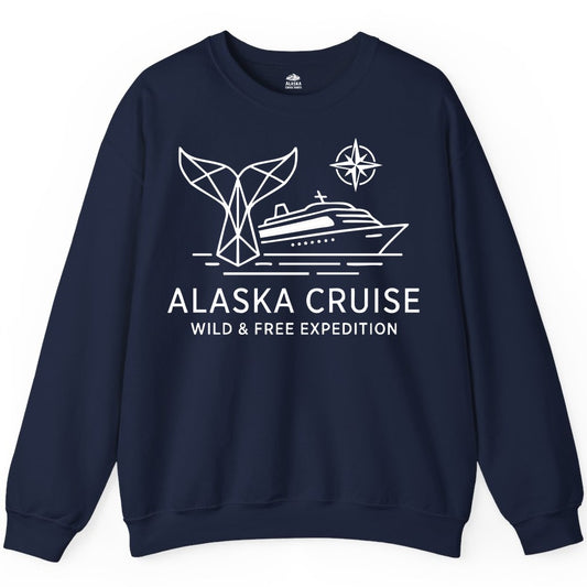 Alaska cruise shirt - Whale Tail Geometric Design Adventure Apparel (Sweatshirt) in Navy - Alaska Cruise Shirt - Geometric Whale Tail Compass Line Art Design