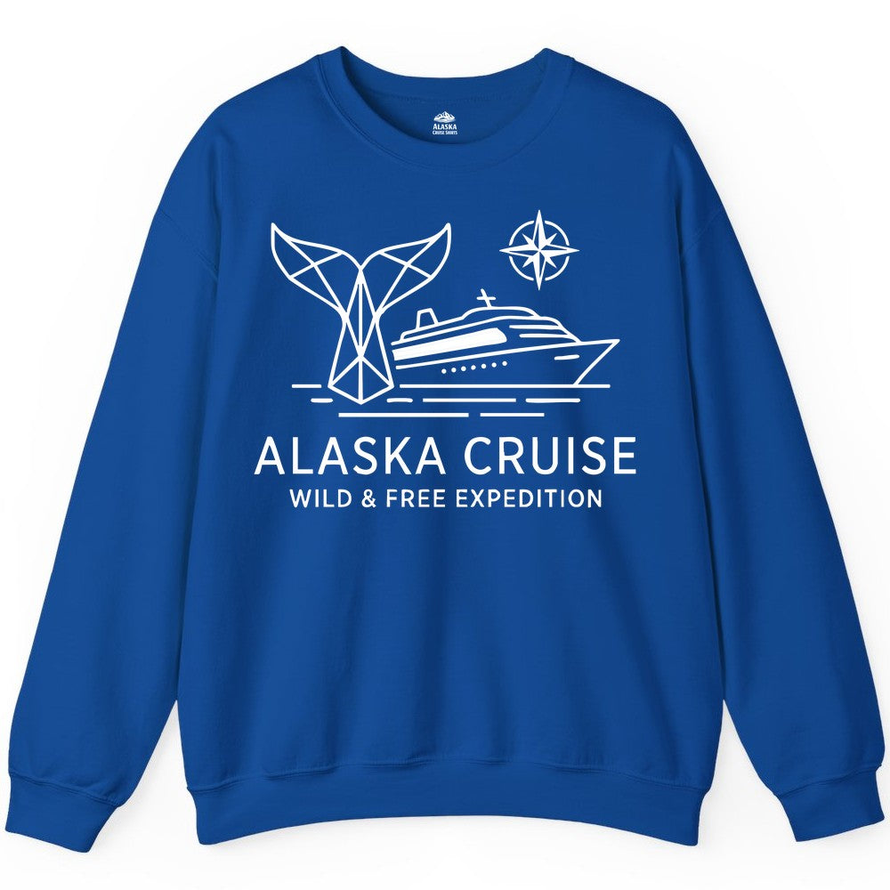 Alaska cruise shirt - Whale Tail Geometric Design Adventure Apparel (Sweatshirt) in Royal - Alaska Cruise Shirt - Geometric Whale Tail Compass Line Art Design