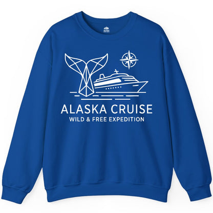 Alaska cruise shirt - Whale Tail Geometric Design Adventure Apparel (Sweatshirt) in Royal - Alaska Cruise Shirt - Geometric Whale Tail Compass Line Art Design