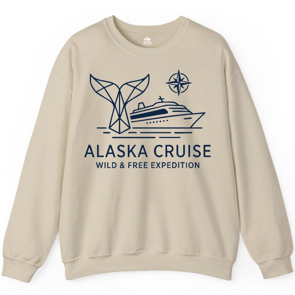 Alaska cruise shirt - Whale Tail Geometric Design Adventure Apparel (Sweatshirt) in Sand - Alaska Cruise Shirt - Geometric Whale Tail Compass Line Art Design