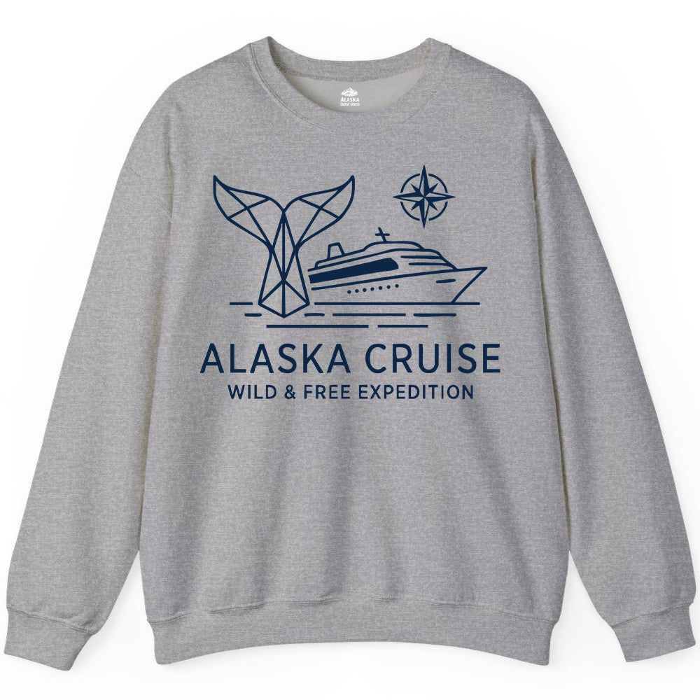 Alaska cruise shirt - Whale Tail Geometric Design Adventure Apparel (Sweatshirt) in Sport Grey - Alaska Cruise Shirt - Geometric Whale Tail Compass Line Art Design