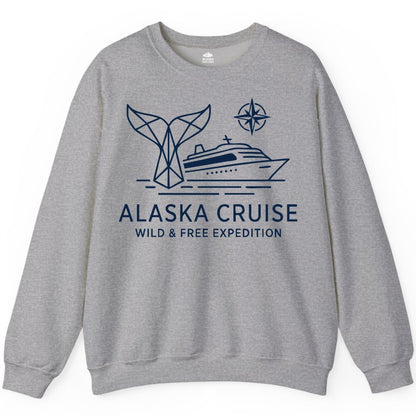 Alaska cruise shirt - Whale Tail Geometric Design Adventure Apparel (Sweatshirt) in Sport Grey - Alaska Cruise Shirt - Geometric Whale Tail Compass Line Art Design