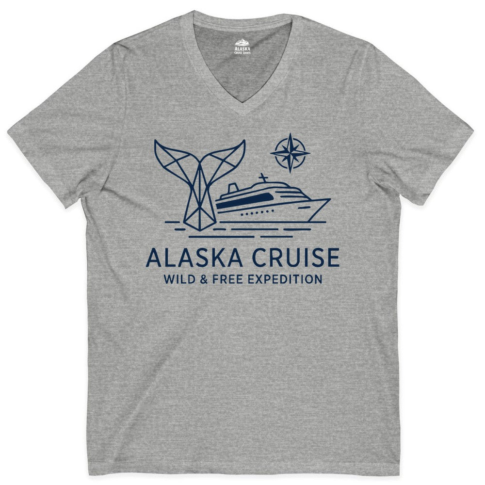 Alaska cruise shirt - Whale Tail Geometric Design Adventure Apparel (V-Neck) in Athletic Heather - Alaska Cruise Shirt - Geometric Whale Tail Compass Line Art Design