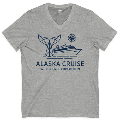 Alaska cruise shirt - Whale Tail Geometric Design Adventure Apparel (V-Neck) in Athletic Heather - Alaska Cruise Shirt - Geometric Whale Tail Compass Line Art Design