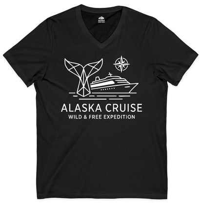 Alaska cruise shirt - Whale Tail Geometric Design Adventure Apparel (V-Neck) in Black - Alaska Cruise Shirt - Geometric Whale Tail Compass Line Art Design