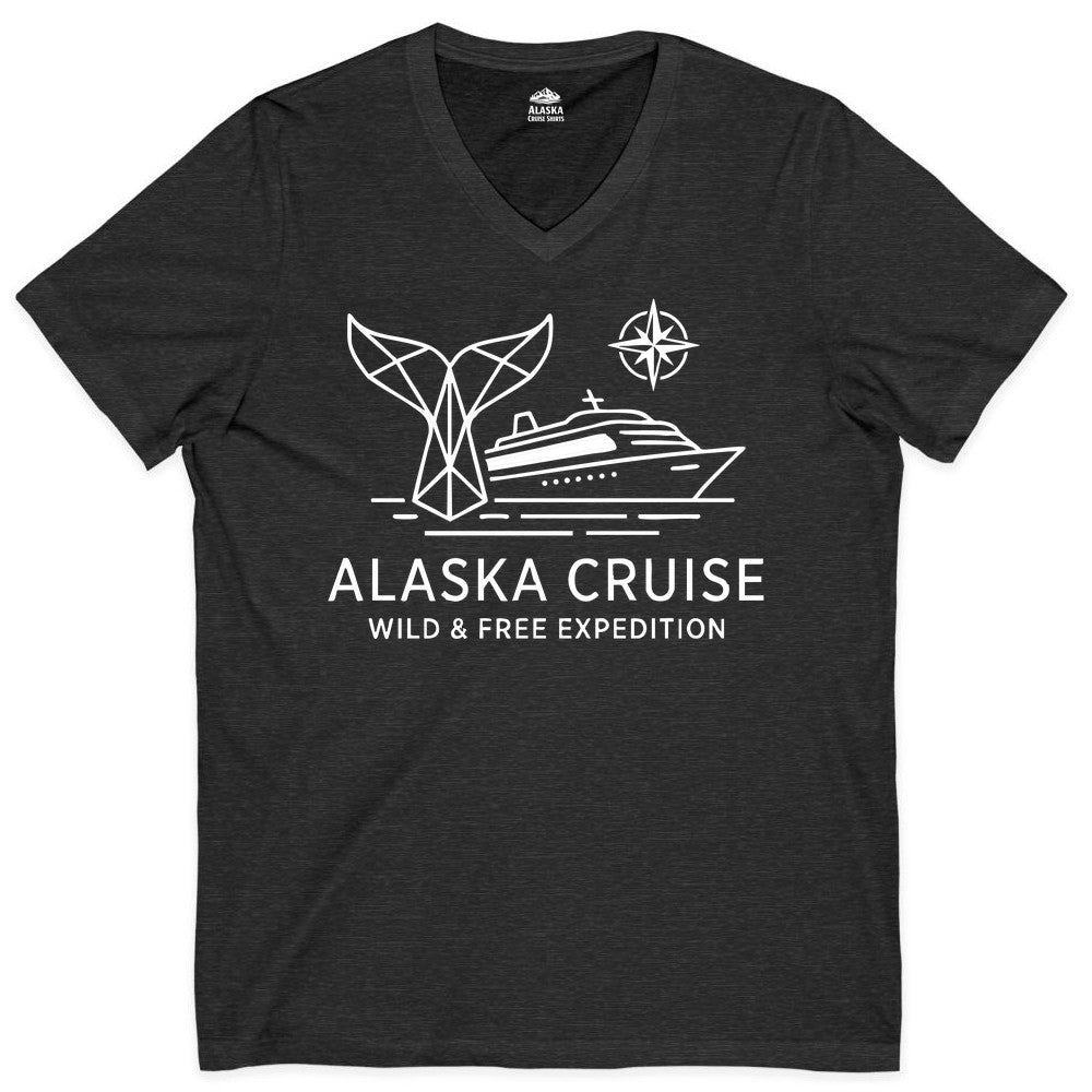 Alaska cruise shirt - Whale Tail Geometric Design Adventure Apparel (V-Neck) in Dark Grey Heather - Alaska Cruise Shirt - Geometric Whale Tail Compass Line Art Design