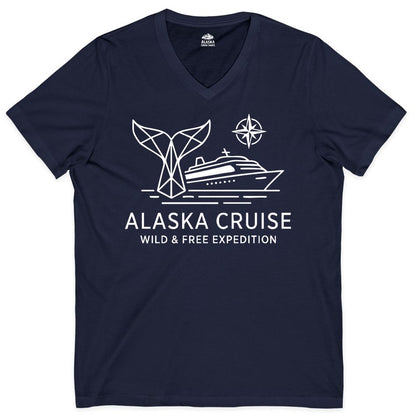 Alaska cruise shirt - Whale Tail Geometric Design Adventure Apparel (V-Neck) in Navy - Alaska Cruise Shirt - Geometric Whale Tail Compass Line Art Design