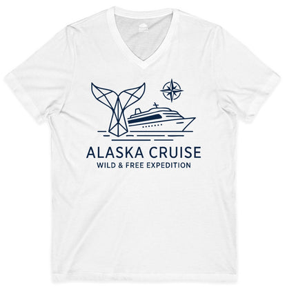 Alaska cruise shirt - Whale Tail Geometric Design Adventure Apparel (V-Neck) in White - Alaska Cruise Shirt - Geometric Whale Tail Compass Line Art Design