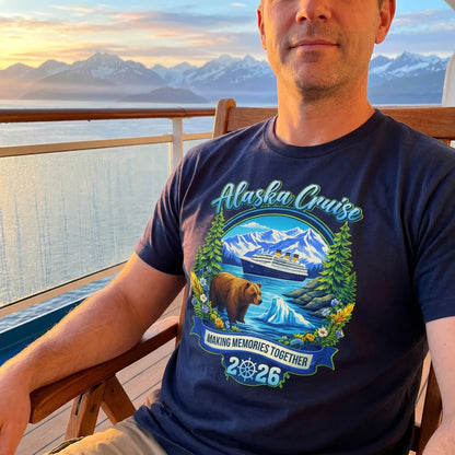 Lifestyle View — Alaska Cruise 2026 Family Shirt - Bear Ship Mountains Nature Scene — T-Shirt