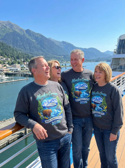 Lifestyle View — Alaska Cruise 2026 Family sweatshirt - Bear Ship Mountains Nature Scene — Sweatshirt