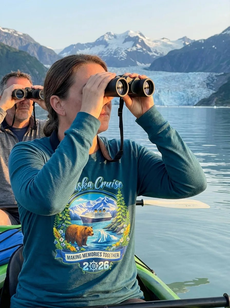 Lifestyle View — Alaska Cruise 2026 Family long sleeve shirt - Bear Ship Mountains Nature Scene — Long Sleeve