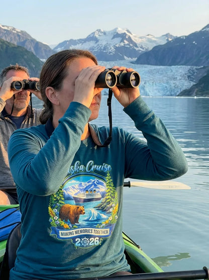 Lifestyle View — Alaska Cruise 2026 Family long sleeve shirt - Bear Ship Mountains Nature Scene — Long Sleeve