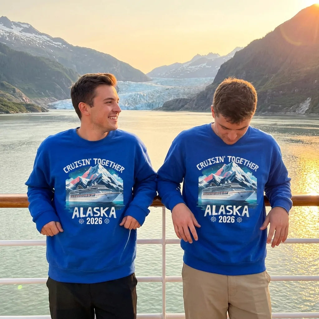 Lifestyle View — Alaska Cruise 2026 Shirt - Vintage Mountains and Cruise Ship Adventure — Sweatshirt