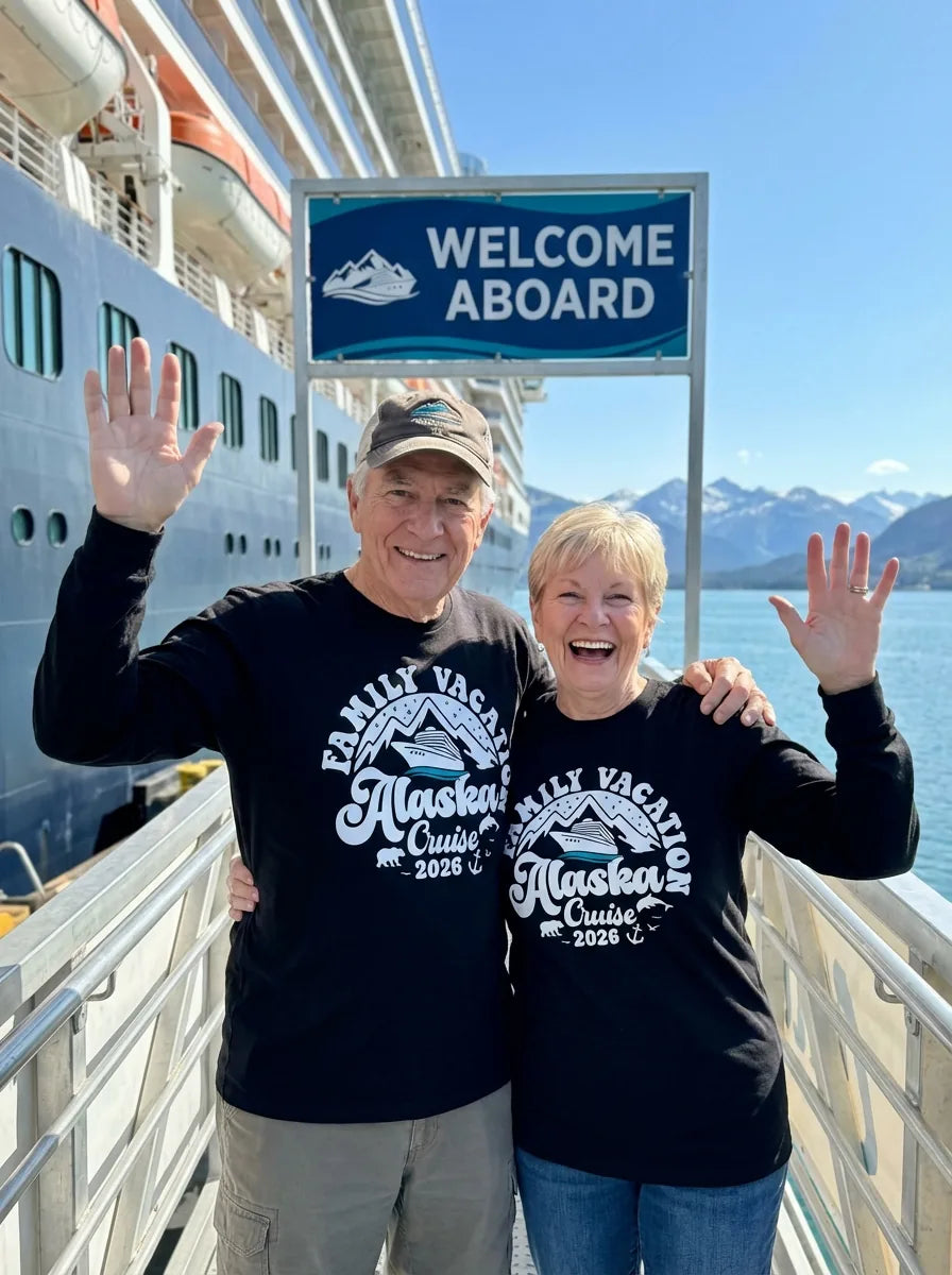 Lifestyle View — Alaska Family Cruise Shirt - Mountains Wildlife Nautical Vacation 2026 — Long Sleeve