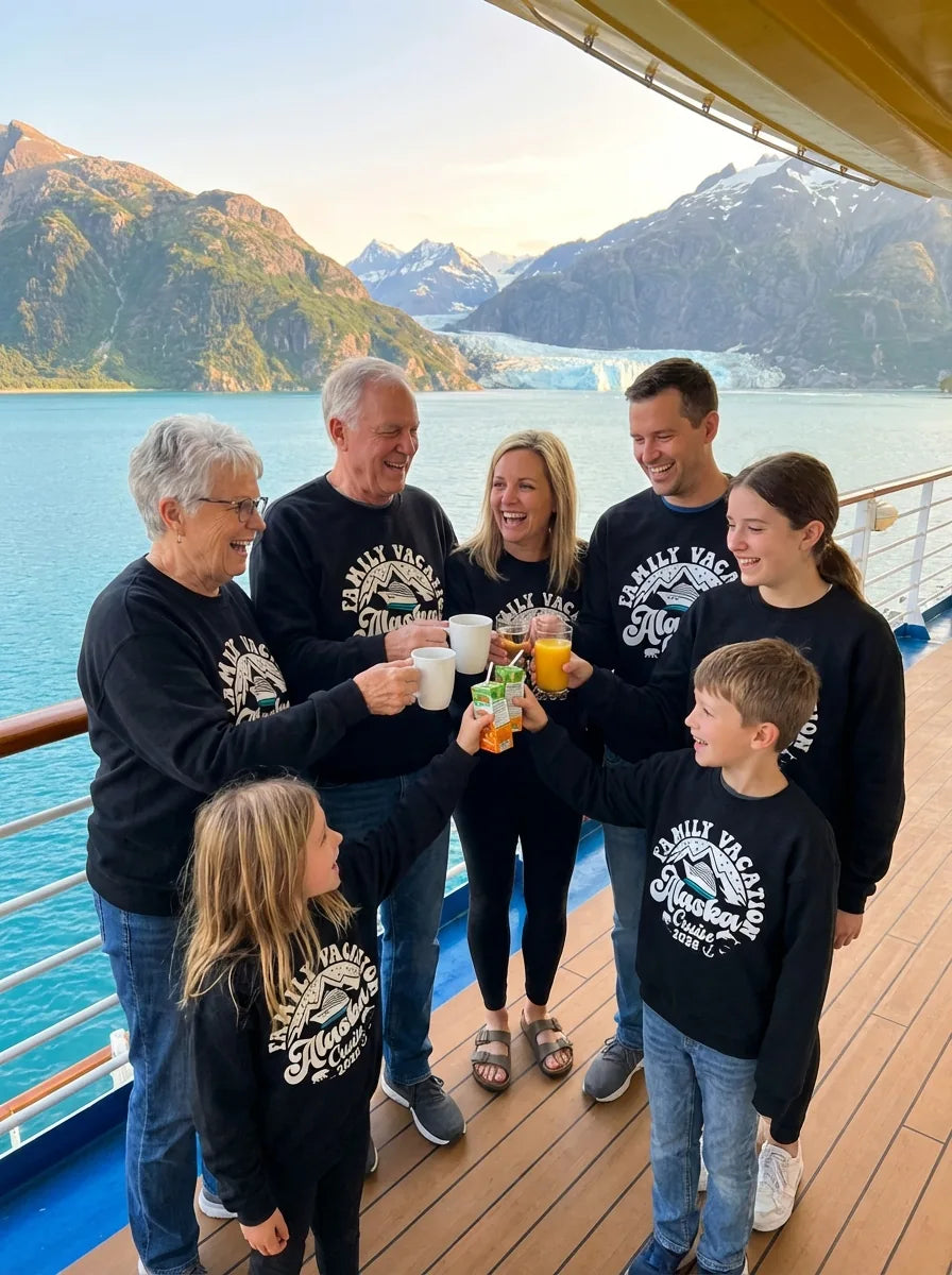 Lifestyle View — Alaska Family Cruise Shirt - Mountains Wildlife Nautical Vacation 2026 — Long Sleeve