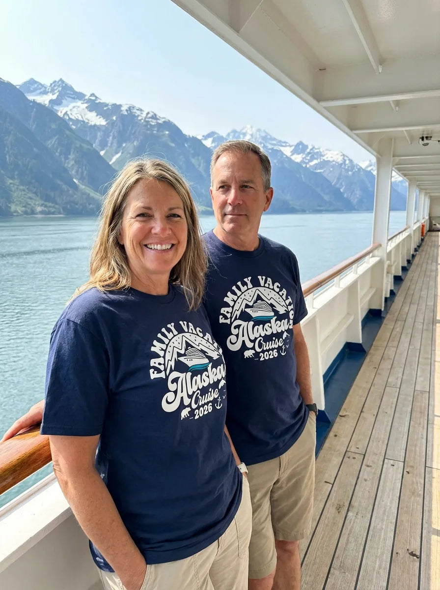 Lifestyle View — Alaska Family Cruise Shirt - Mountains Wildlife Nautical Vacation 2026 — T-Shirt