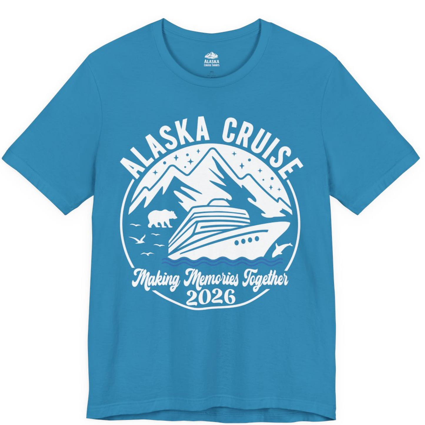 Alaska Cruise Adventure 2026 Shirt - Mountains Wildlife and Ship Retro – Aqua – Alaska Cruise Shirts