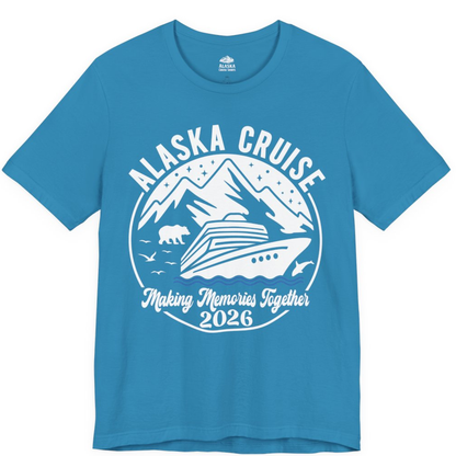 Alaska Cruise Adventure 2026 Shirt - Mountains Wildlife and Ship Retro – Aqua – Alaska Cruise Shirts